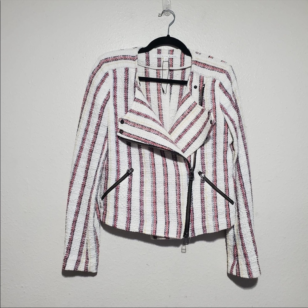 Veronica Beard striped zipped moto jacket